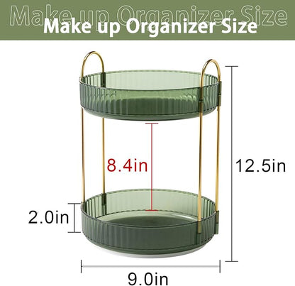 shuang qing Rotating Makeup Organizer for Vanity, High-Capacity Skincare Make Up Storage Perfume Organizers Cosmetic Dresser Organizer Countertop 360 Spinning (Green, 3 Tier)