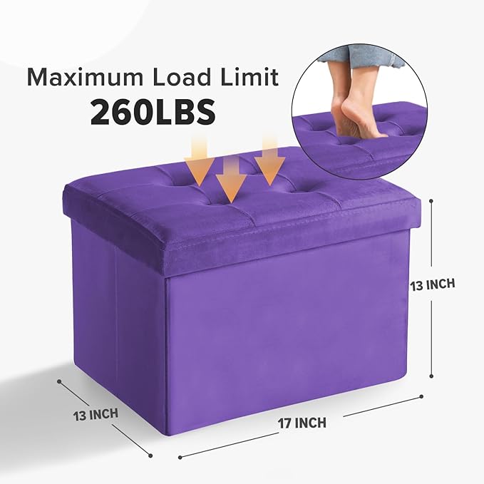 LINMAGCO Storage Ottoman Folding Foot Stool Velvet Foot Rest