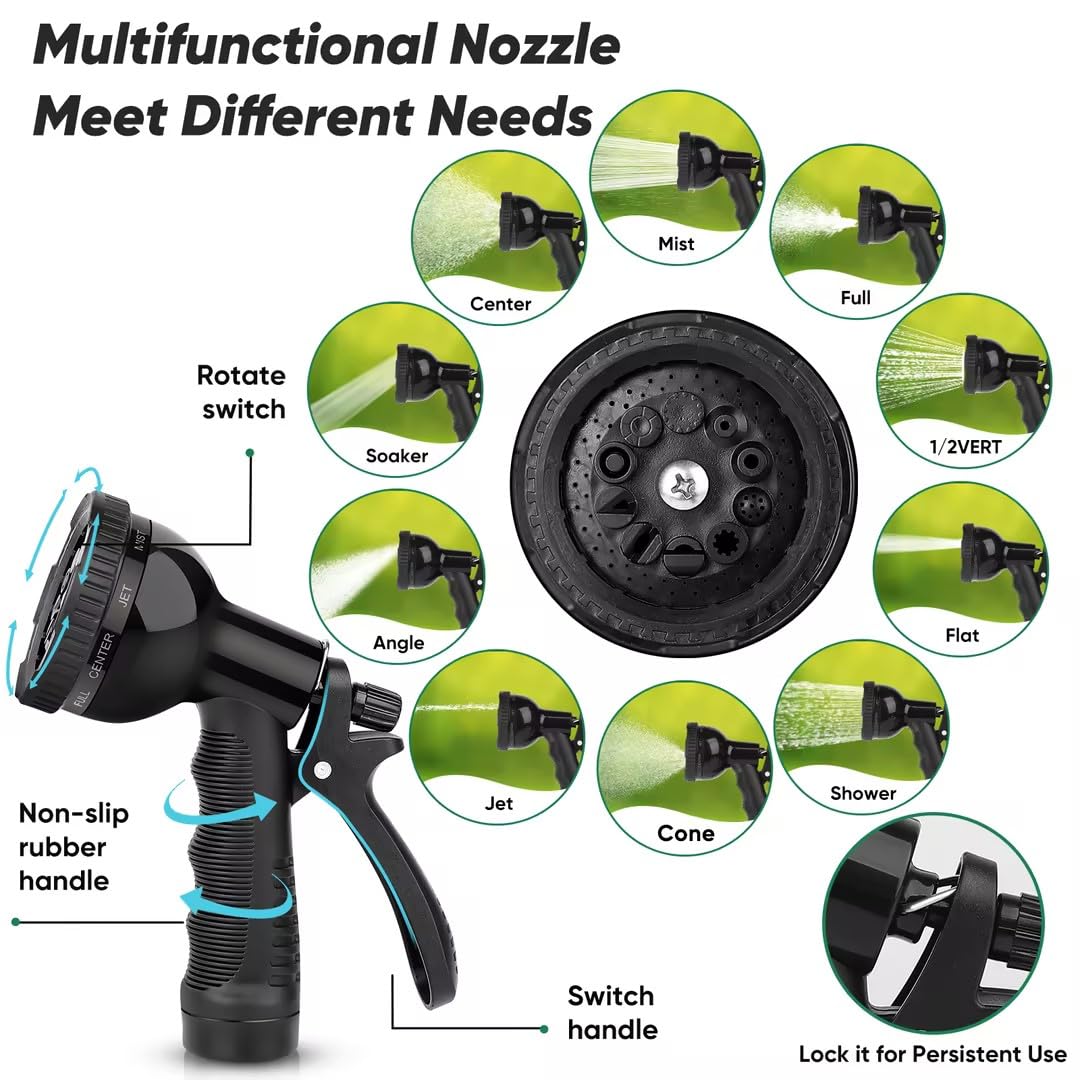 Garden Hose 100ft, Heavy Duty Stainless Steel Water Hose with 10 Functional Nozzles, No Kink, Lightweight and Flexible, Easy to Use and Store, Strong and Sturdy, Suitable for Yard and Lawn