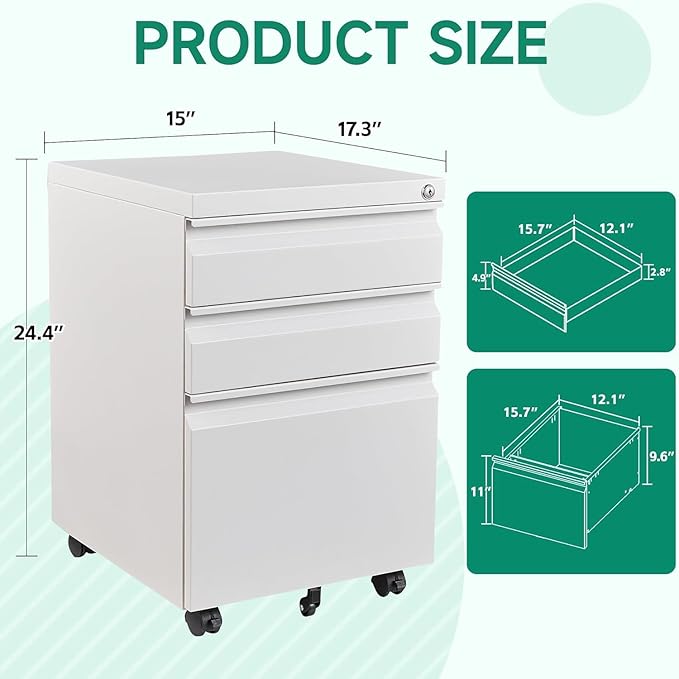 Letaya 3 Drawer Mobile File Cabinet