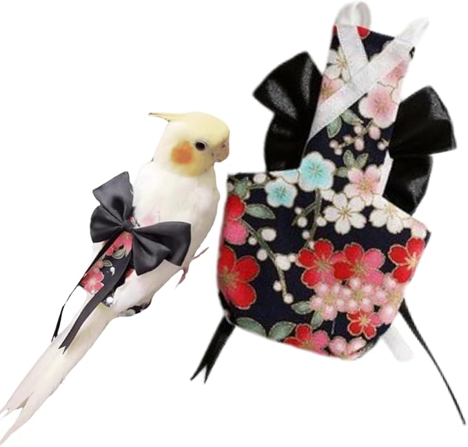 Bird Diaper Parrot Washable Diapers, Parrot Flight Suit, Reusable Nappies for Parakeet Cockatiel Mini Macaw Budgie Conure Lovebird (Black,S)