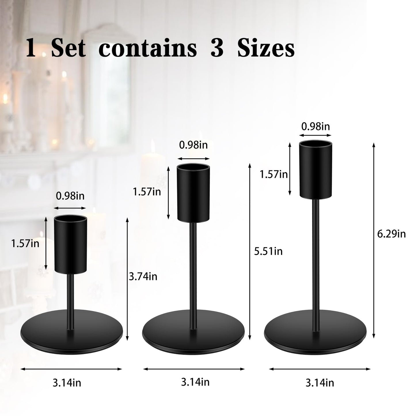 6pcs Black Candlestick Holders Metal Candle Holders for Candlesticks Tall Taper Candle Holders for Home Deco, Wedding,Dinner,Halloween Party, Fits 3/4 inch Thick Candle&Led Candles (Black)
