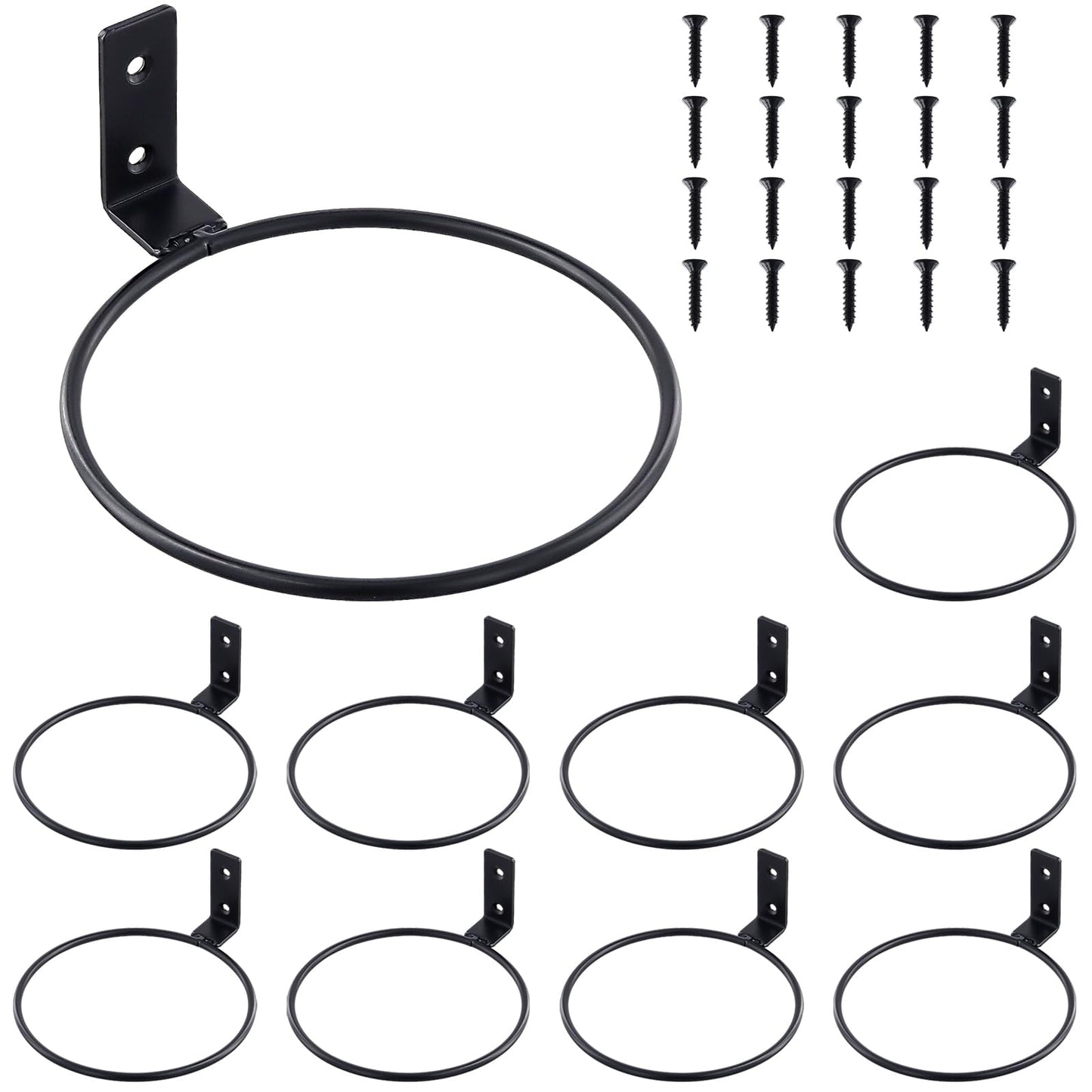 TAICHEUT 10 PCS 6 Inch Black Plant Pot Holders Rings, Wall Mount Flower Pot Brackets with Screws, Round Flowerpot Iron Rings Holders for Fence Balcony Yard