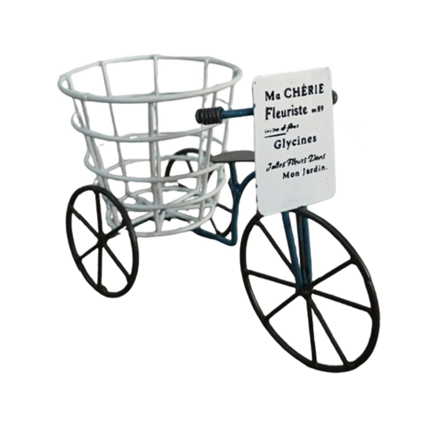 MINGLEA Beautiful Iron Tricycle Flower Pot Holder Container with Deep Basket for Living Room Indoor Outdoor Garden Decoration