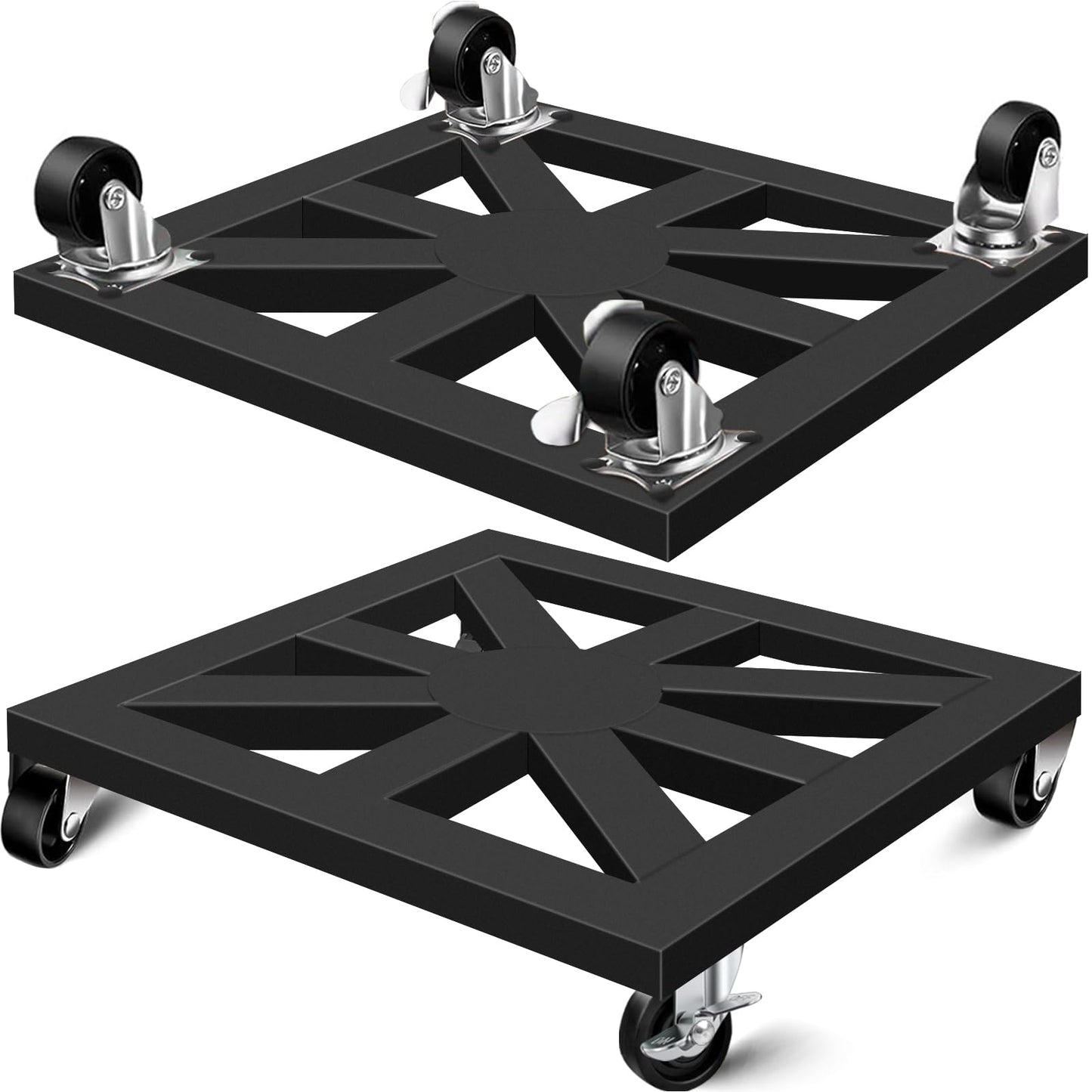 LLAXERGU Plant Caddy with Wheels, 12'' 2 Pack Metal Rolling Plant Stand Square Plant Dolly with Iron Lockable Casters Heavy Duty Pot Mover Rollers, Holds up 400 Lbs Planter