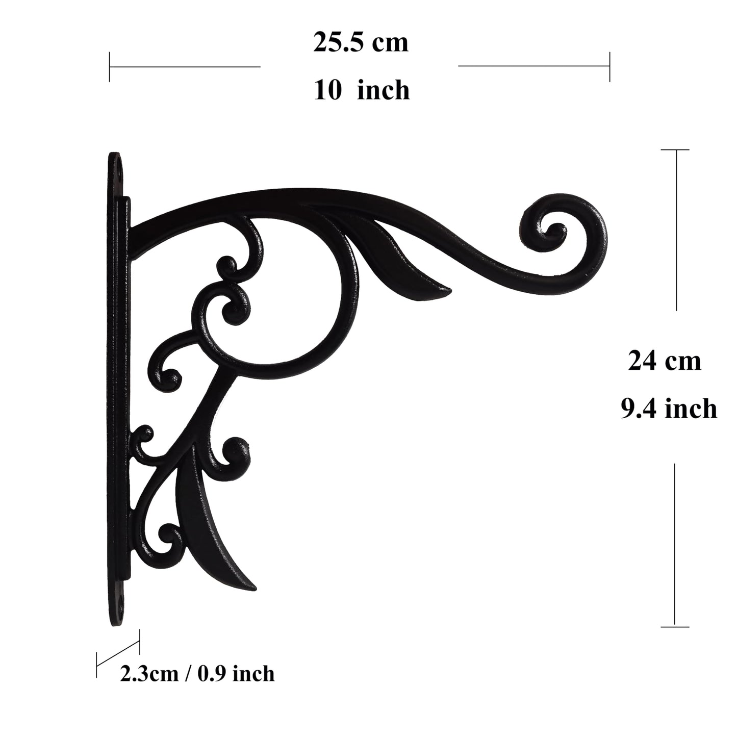 CLYB Hanging Planter Brackets Farmhouse-Inspired Fancy Metal Outdoor Brackets,Outdoor Hanging Brackets Wall Hook Heavy Duty Planter Brackets,Black Iron Indoor/Outdoor Planter Hanger Hook (10 Inch)