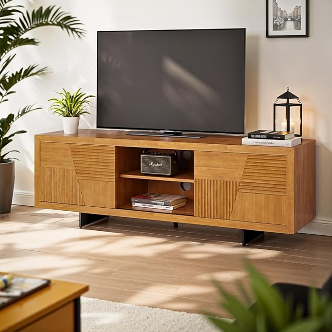 Bme Trapeze TV Stand for Living Room – Wooden Media Console