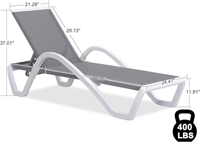 PURPLE LEAF Patio Chaise Lounge Chair Outdoor Plastic Textilene Sun Bathing