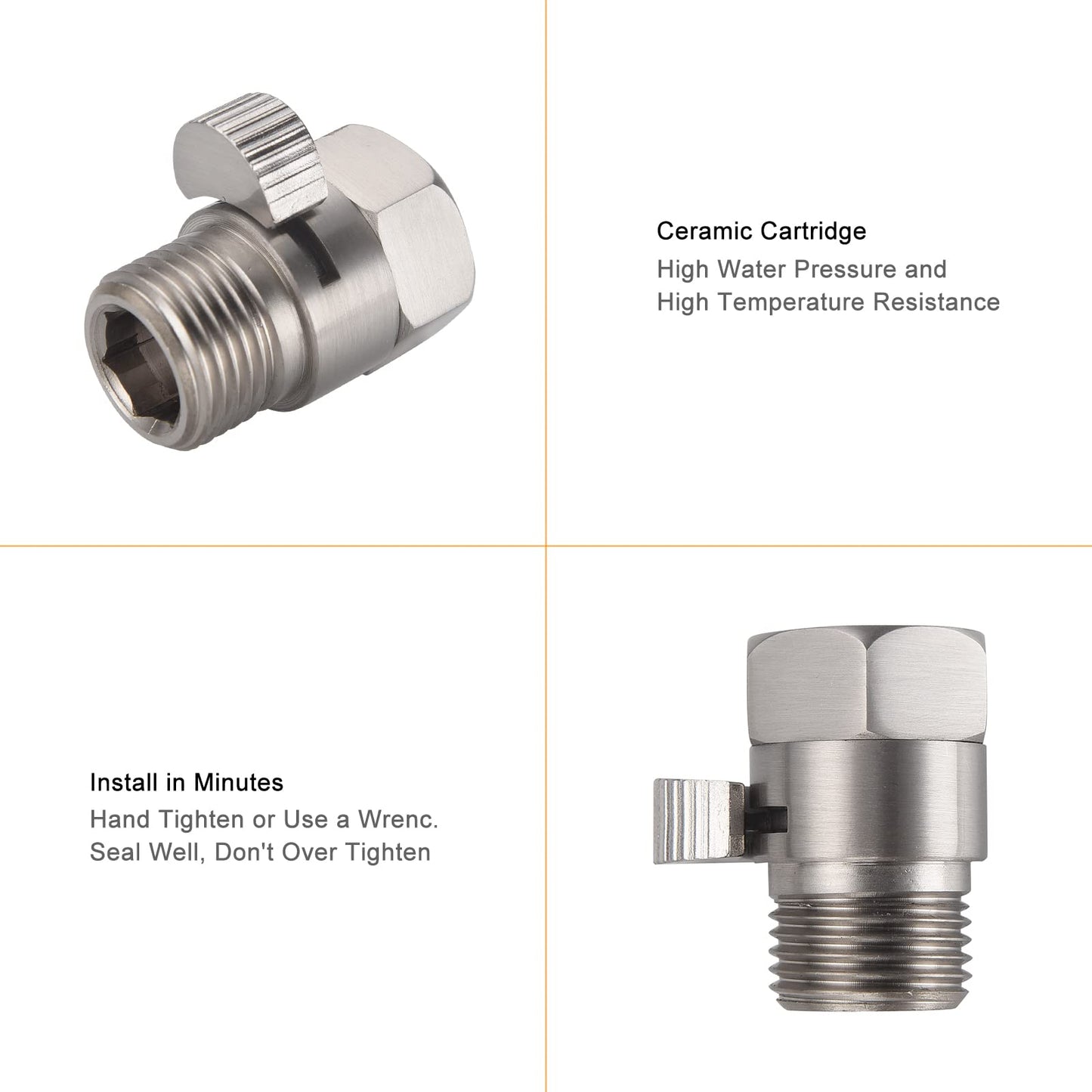 Brushed Nickel Water Flow Control Valve, G 1/2" Shower Head Flow Control Brass Shut Off Valve for Handheld, Water Pressure Regulator Replacement for Shower System