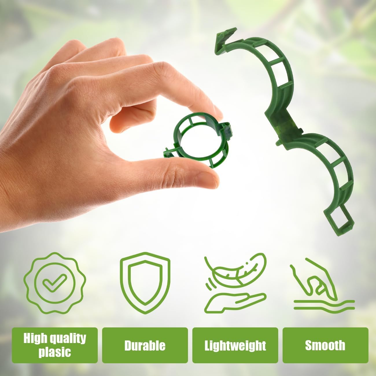 Lyngvio 100Pcs Secured Plastic Plant Clip, 2026 Upgrade Plant Support Clips Reusable Garden Clips, Garden Clips for Climbing Plants Tomato Grape Vine Vegetables Plant Fixing Clips (50, Green)