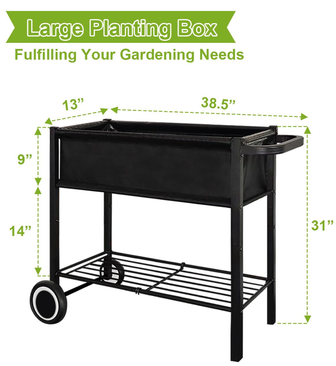 Fiwithy Raised Garden Bed with Legs for Outdoor Plants, Standing Elevated Planter Box Cart on Wheels for Vegetables Flower Herb Patio, Black
