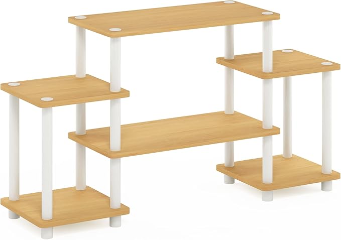Furinno Turn-N-Tube No Tools Entertainment TV Stands, Beech/White, Square Corner