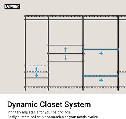 VIPEK V5C Medium Covered Clothes Rack Heavy Duty Portable Closet Wardrobe, Freestanding White Clothing Rack with Black Upgraded Polyester Cover, Adjustable Custom, 56.7" Lx15.7 Wx76.4 H