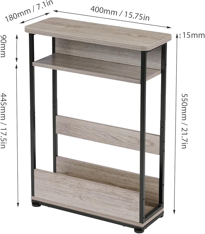 Narrow Side Table, 3-Tier Slim End Table