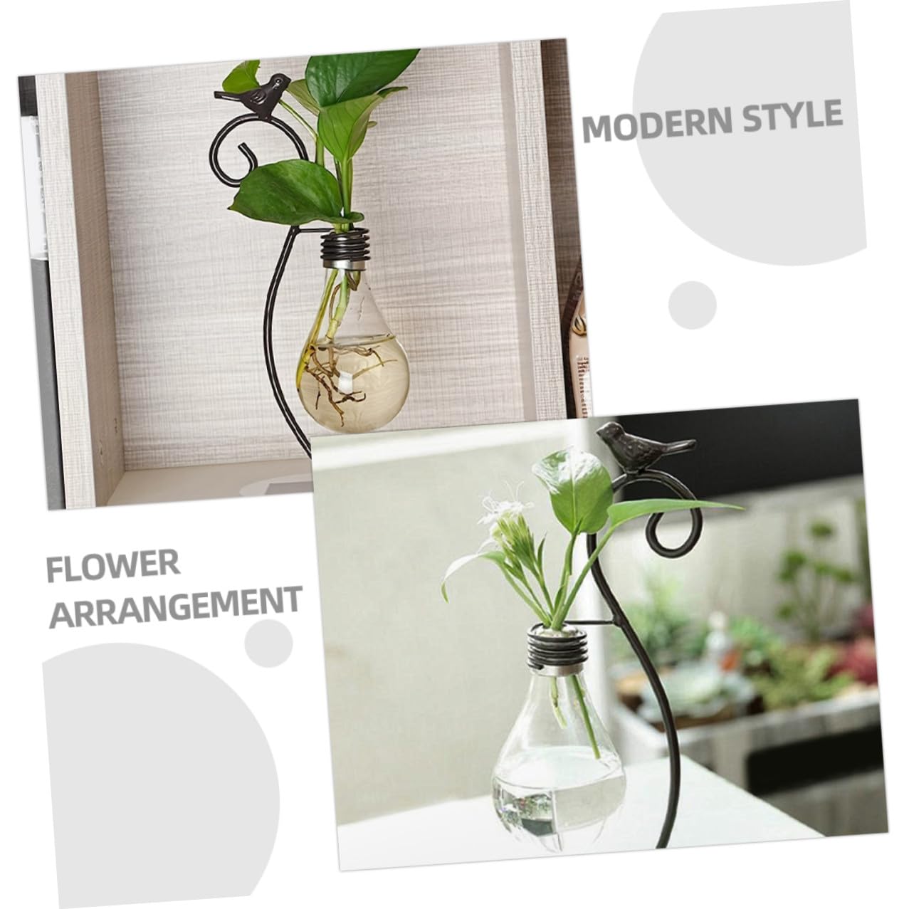 MAGICLULU Creative Hydroponic Glass Small Vase with Metal Stand, Decorative Tabletop Bird Plant Terrarium for Home Décor and Modern Living Room Centerpiece
