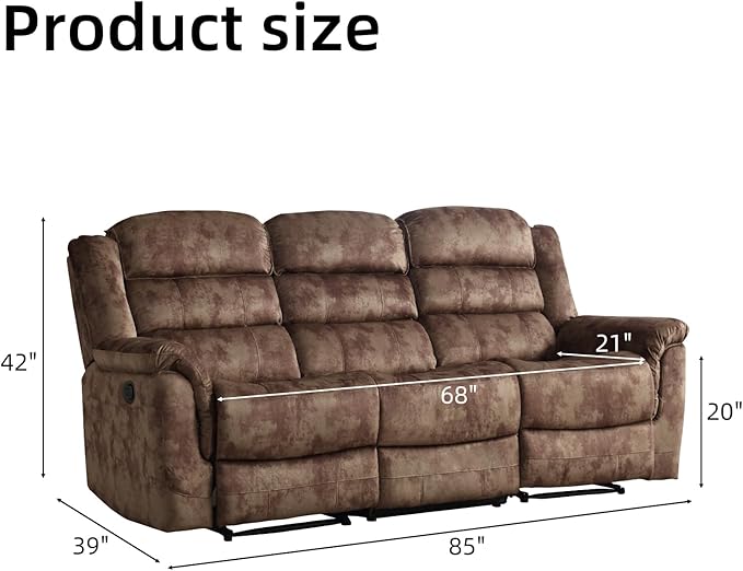 EBELLO Reclining Sofa for Living Room, Extra Wide Modern Overstuffed 3 Seat