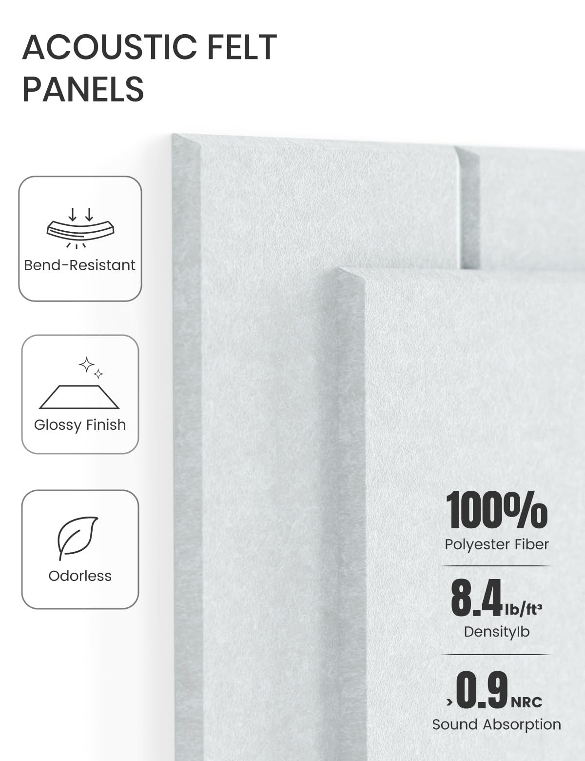 Felt Bulletin Board Tiles -28"x18" with 40 Adhesive Tabs, Cork Board Alternative for Office Decor, Push Pin Board Wall Organizer 6-Pack (Cold White)