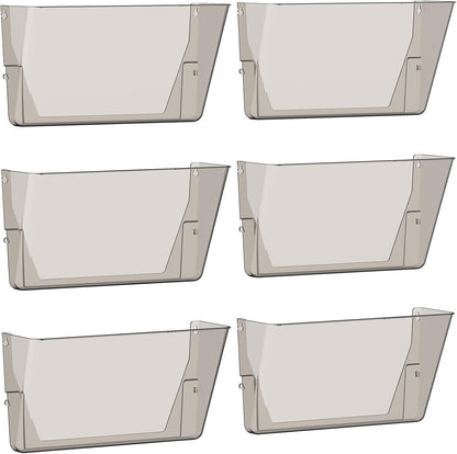 Clear Acrylic Single Pocket, Plastic Hanging Wall Mount File Holder for Office Home (Gray, pack6)