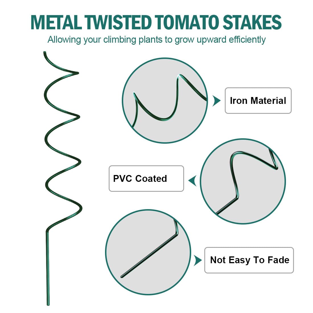 LAKNUAL 58" Green Plant Supports Spiral Tomato Cages, 10 Pack Metal Twisted Tomato Stakes Climbing Plant Stake Tower Outdoor Indoor