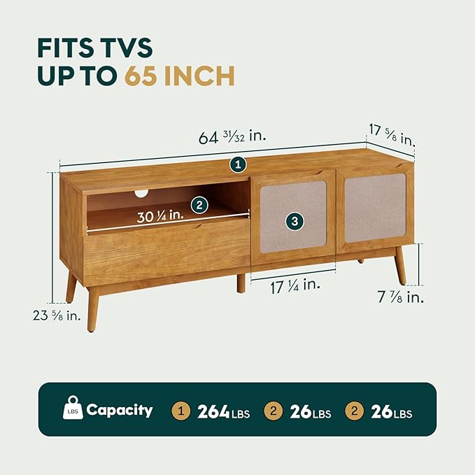 Calista TV Stand 1 Drawer 2 Door – Teak Brown Finish Media Console