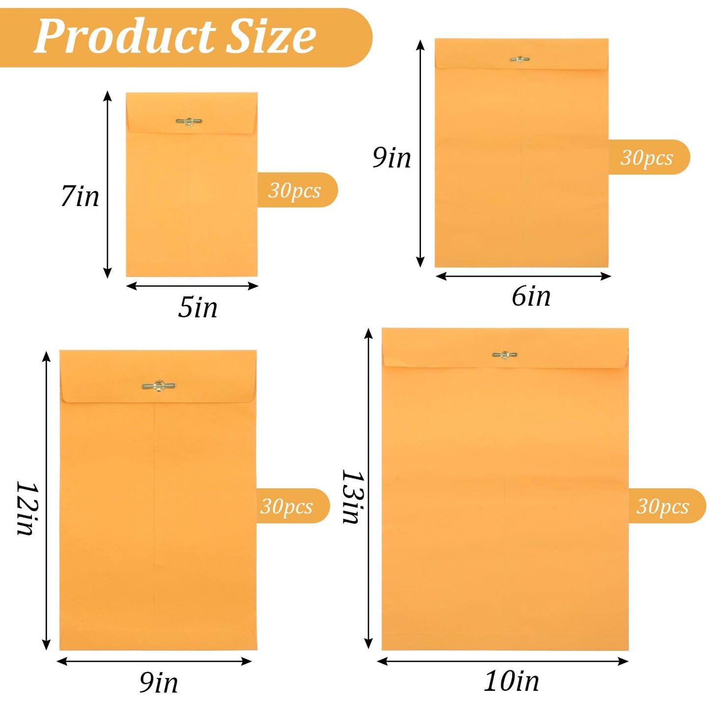 120 Pcs Clasp Envelopes Multi-Size Set with Metal Closure - Large Yellow Envelopes for Document Storage & Secure Mailing, Premium Brown Mailing Envelope Collection (4 Sizes)