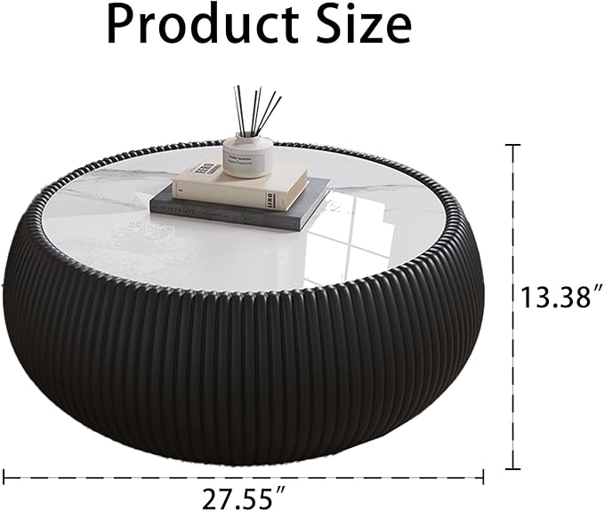27.55" Round Marble Coffee Table, Modern Fluted Coffee Table