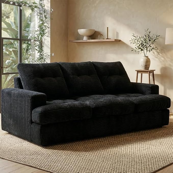 85" Corduroy 3 Seater Sofa in a Box, High-Density Foam Couch, No Assembly
