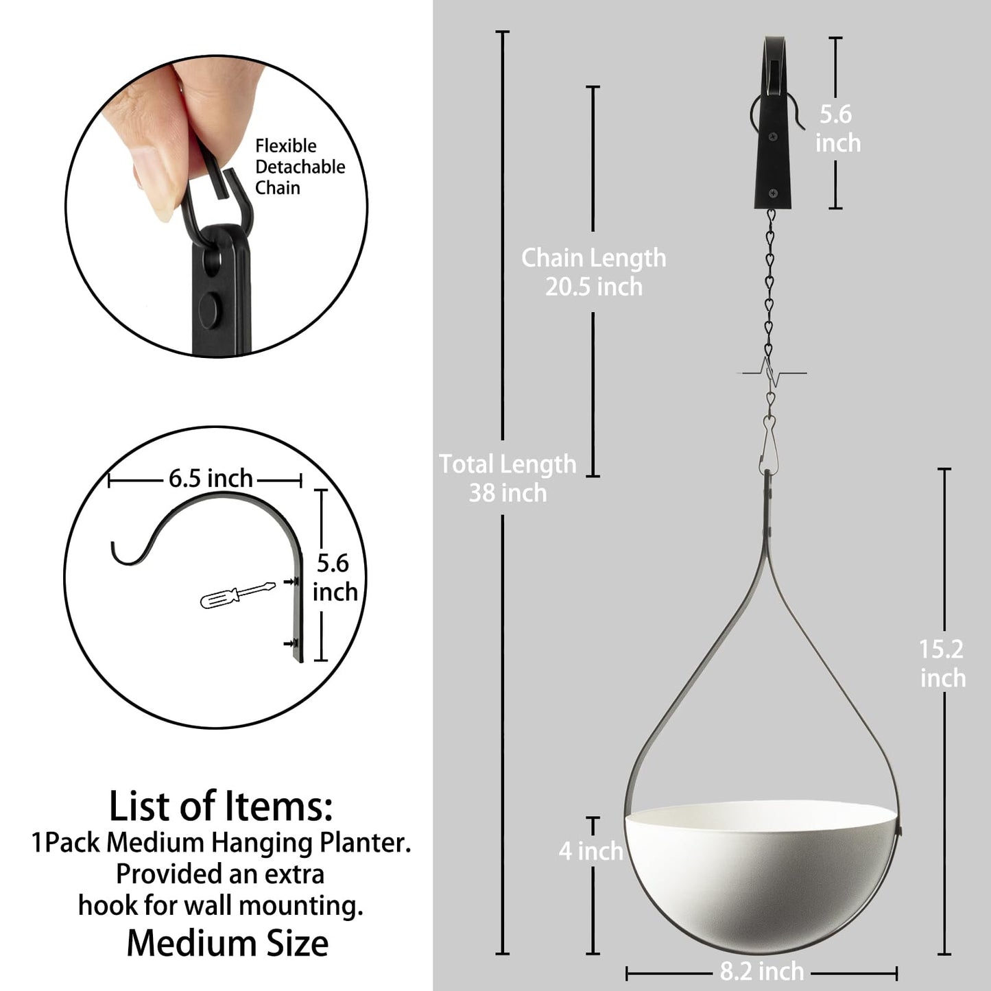 Hajia Waterdrop Shaped Hanging Planter, Metal Plant Hanger with Non-Detachable Pot, Hanging Plant Holder for Wall and Ceiling Decor.(No Plants and Drainage Holes) (Black, Medium 1 Pack)