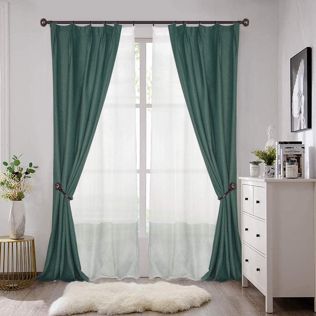 SZXIMU Curtain Holdbacks Set of 2, Window Treatment Holdbacks Wall Mounted Drapery Hooks with Netted Texture Finials, Bronze