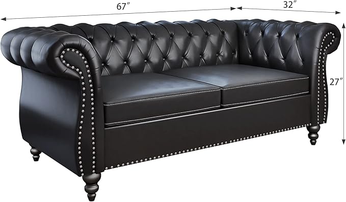 2 Piece Living Room Set, Chesterfield Leather Sofa Couch Chair