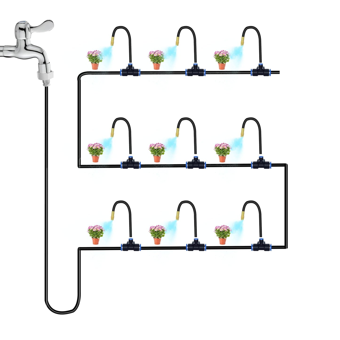 49.21Ft Drip Irrigation System, 360° Bendable Drip Irrigation Kit Automatic Irrigation System for Garden, Adjustable Garden Watering Misting System for Greenhouse, Yard, Lawn, Plant