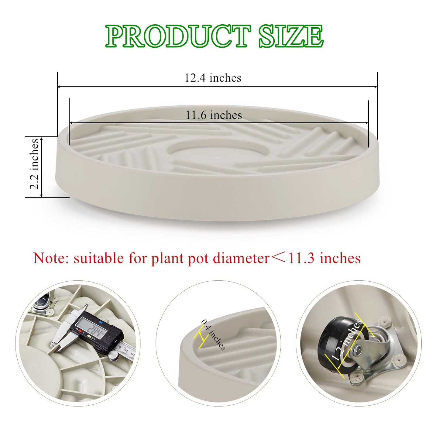 JAOXISOU 2 Pack Plant Caddy with Wheels,12" Rolling Plant Stand 165 LBS Heavy Duty with Hidden 360 ° Rotating Silent Wheel Wheels for Outdoor Indoor Large Plant Pots, Flower Pot, Patio