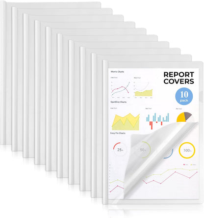M&G 10 Pack Report Covers with Sliding Bar, 15mm Clear Report Covers for A4 and Letter Size Paper, 8.7 x 12.2 inch,110 Sheet Presentation Folders