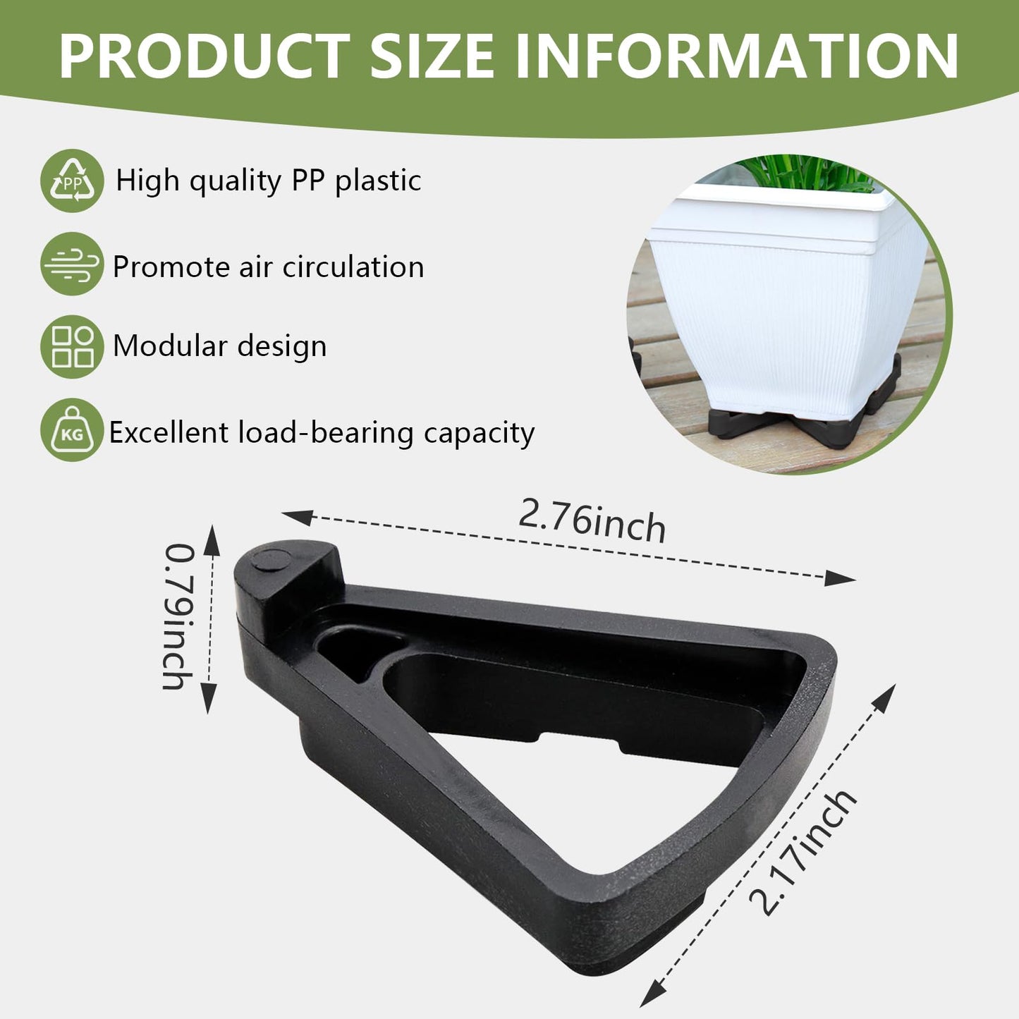 alalalight 12PCS Flower Pot Risers Toes，Invisible Plant Pot Feet for Outdoor Planters，Indoor Secure Compressive Environmental Triangular Lifters Supports (Small Black)