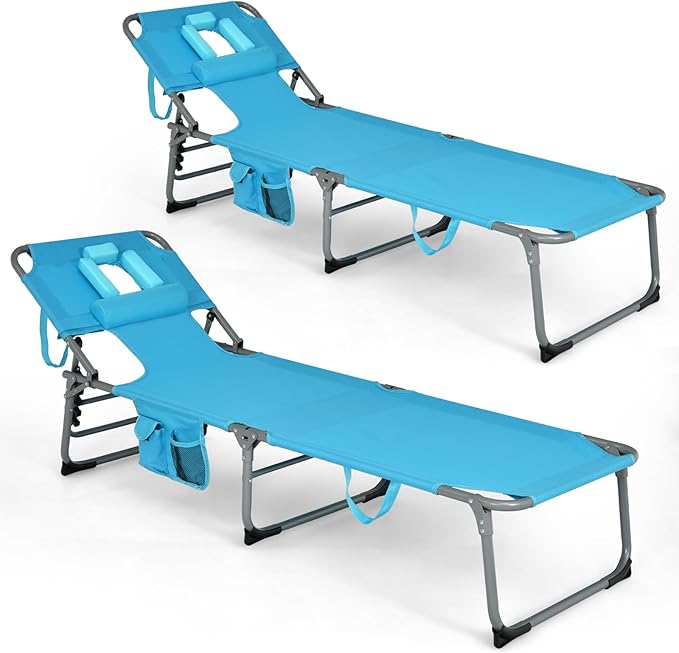 Goplus Tanning Chair, Folding Adjustable Patio Lounge Chair