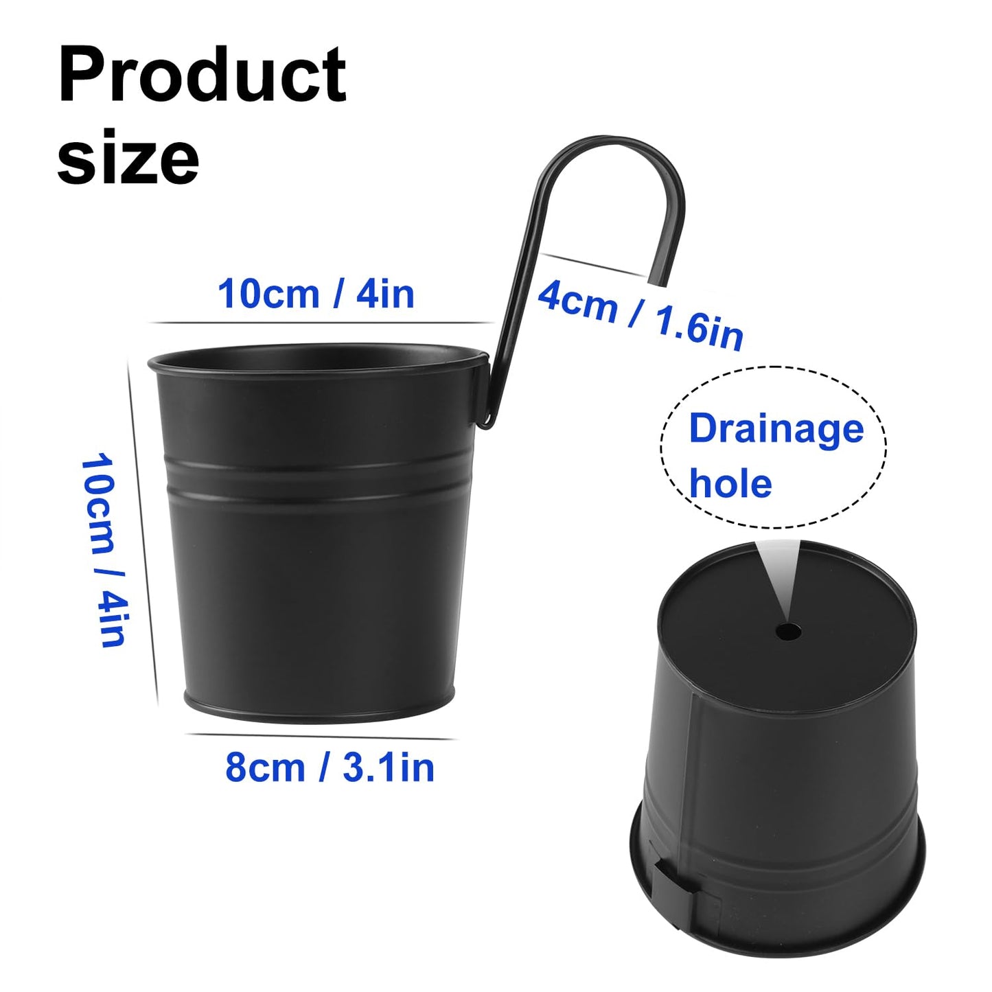 Biugaaufai 20 Pack 4 Inch Railing Hanging Planter, Black Small Hanging Bucket Planters, Metal Hanging Flower Pots, Metal Railing Bucket for Outdoor, Balcony, Fence, and Porch with Detachable Handles