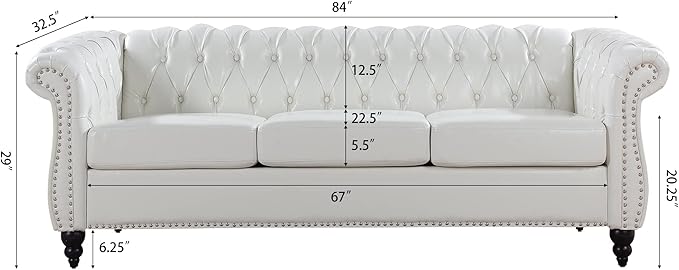 LEVNARY Chesterfield Sofa, Classic Tufted Upholstered Leather Couch, Modern 3