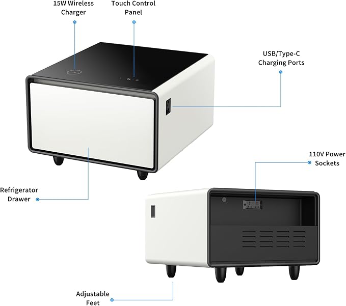 Smart Coffee Table with Fridge, Smart Center Table with Wireless Charging