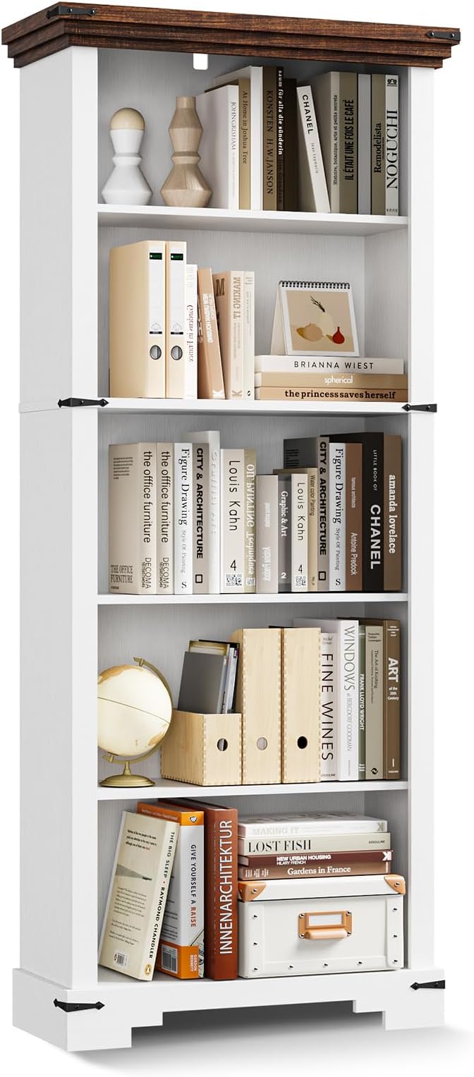 5-Tier Farmhouse Bookshelf, 61.1 inch Tall Bookcase