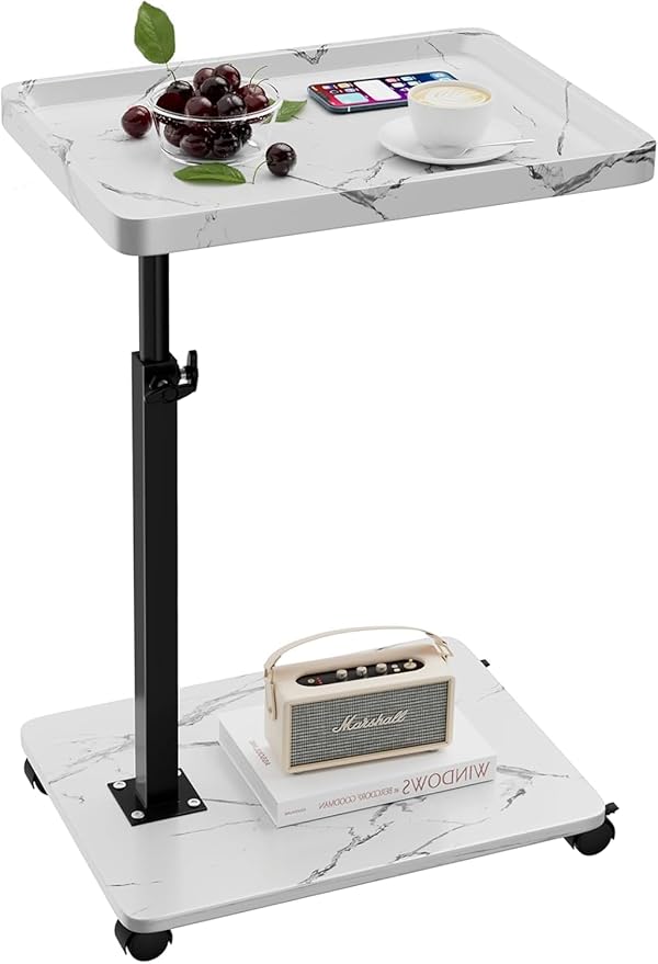 C Table End Table Adjustable Height, 360°Swivel TV Tray Table