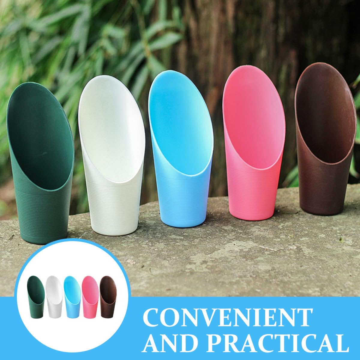 DEARMAMY 5pcs Plastic Soil Scoops Gardening Cups for Succulent Planting, Lightweight Reusable Garden Soil Shovels with Set for Transplanting and Potting