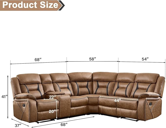 EBELLO Faux Leather Reclining Sectional Sofa Set