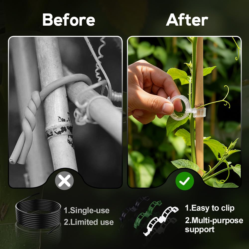 DSACL Plant Support Clips, 2026 Upgraded Tomato Plant Clips for Climbing Plants, Reusable Plastic Garden Clip for Grape Cucumber Stems Outdoor Vine Fixing Clip Gardening Supplies (50, Green)