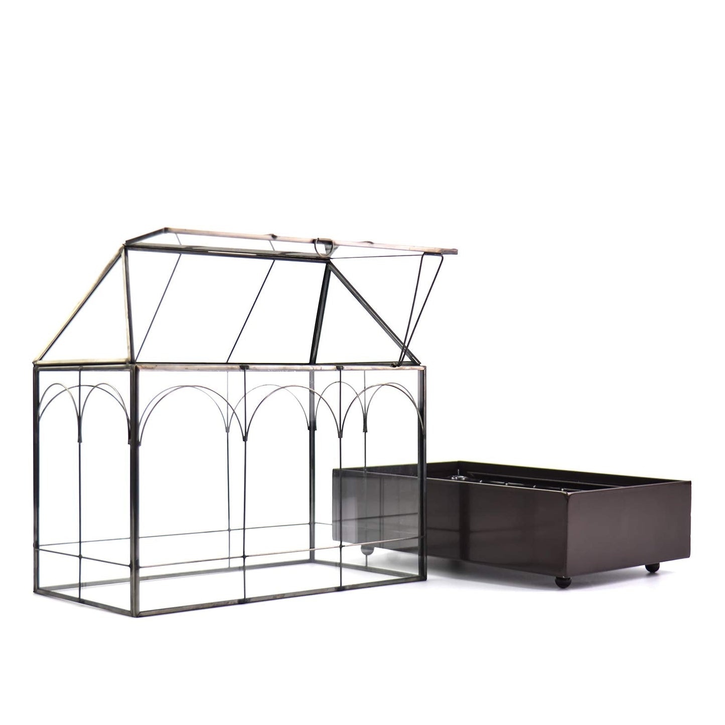Large Tall Glass Plant Terrarium – House Succulent Terrarium Kit with Lip and Tray Glass Greenhouse Terrarium for Plant 9.5”X5.7”X11.4”