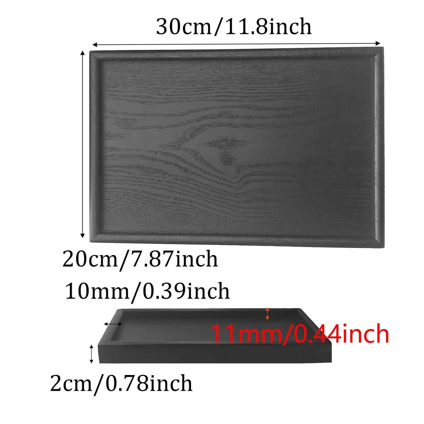 AUXBC 12x8 Inch Black Wood Serving Tray with Raised Edges, Rectangle Decorative Platter for Kitchen Home Decor, Wooden Charcuterie Board for Snacks Appetizers Coffee Tea Breakfast Food Display