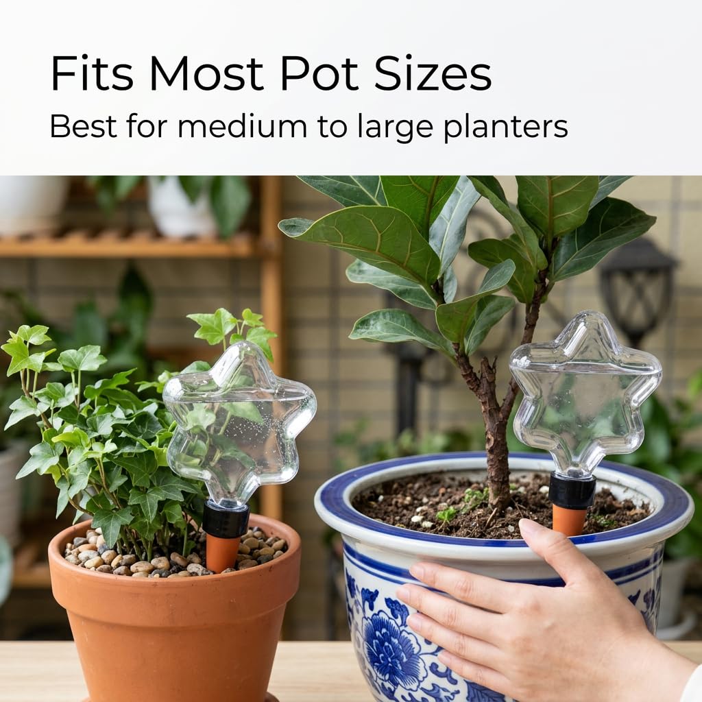 Kysren 4 Pcs Self Watering Globes for Indoor Plant Lovers - Top-Fill Plant Watering Devices for Vacation, 7oz Clear Plastic Star Watering Bulbs with Terracotta Spikes