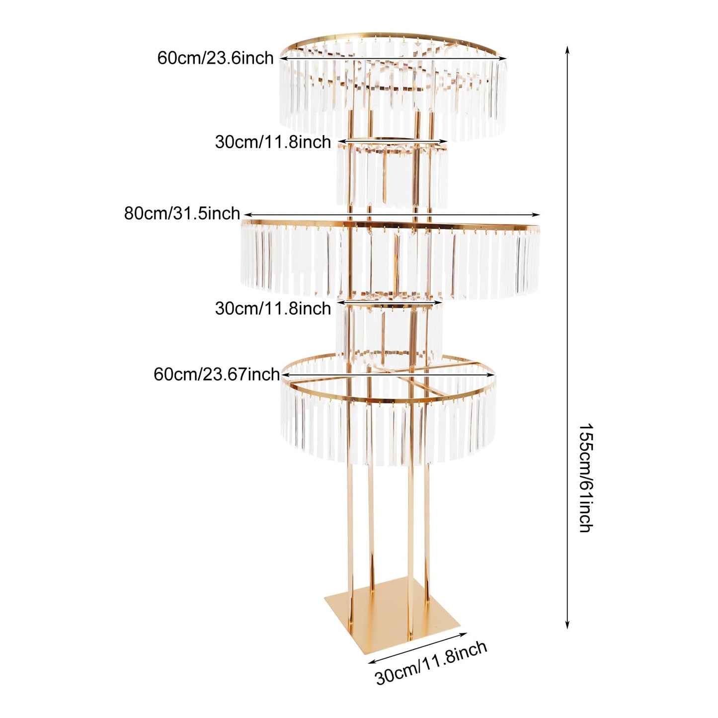 Headery 5 Tiers Round Wedding Centerpieces Vase, 61in Gold Acrylic Flower Stand with Hanging Crystals, Square Chandelier Pedestal Stand for Party Table Decoration Lawn Hotel Opening (Styel-4)
