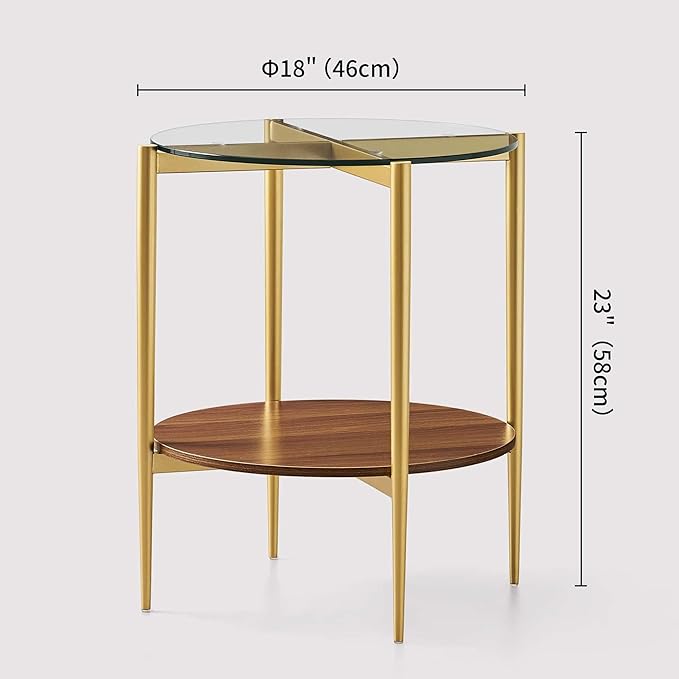 LumFurn Round Glass End Table, Mid-Century Modern Design Sofa Table