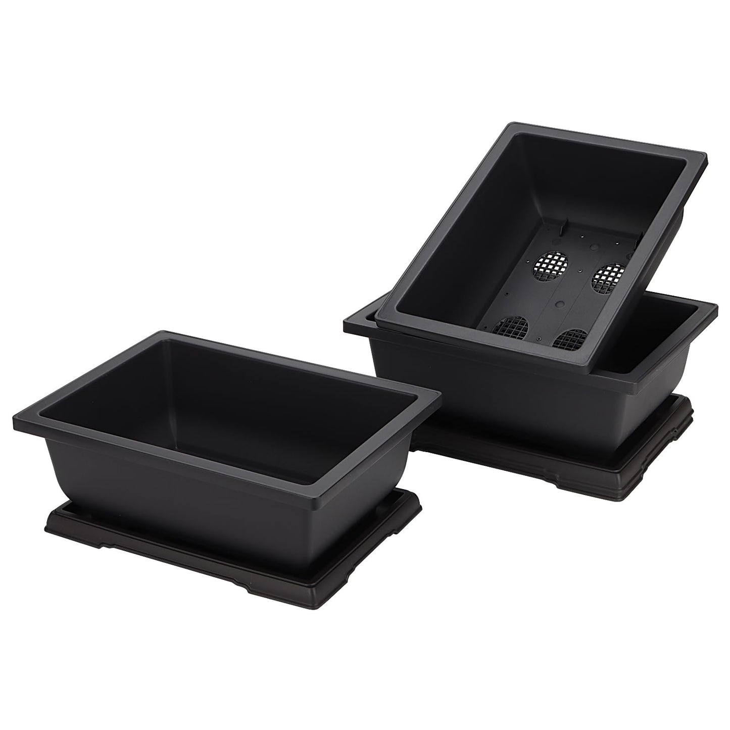 MANCHAP 3 Pack 11 Inch Large Plastic Bonsai Training Pots, Rectangular Bonsai Pot with Drainage Tray, Plant Flower Growing Bonsai Tree Planter for Garden, Yard, Home