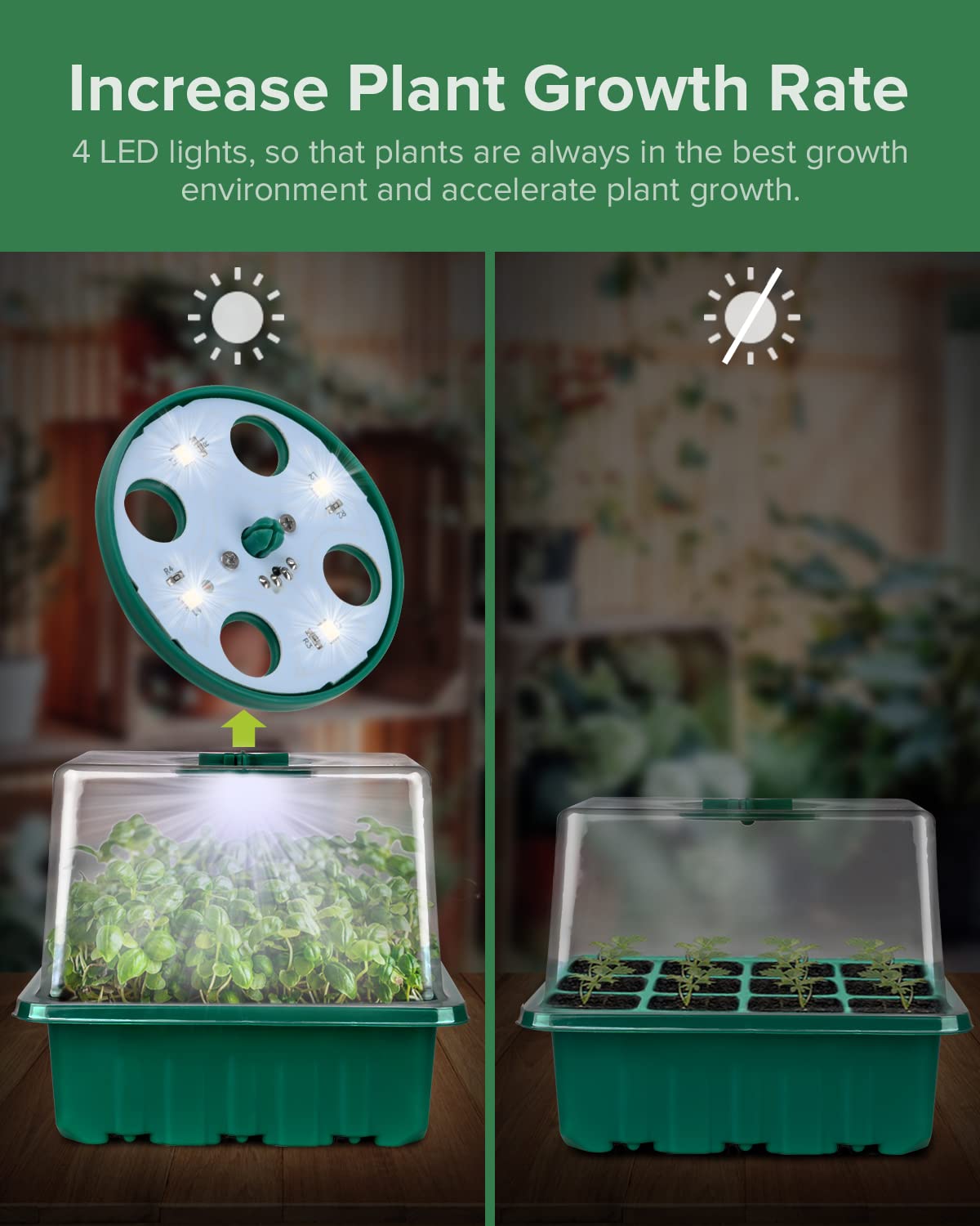 5 Pack Grow Light for Seed Starter,Greenhouse Germination Led Plant Light,Suitable for Seed Starter Kit with Humidity Dome,Full Spectrum Grow Lights for Indoor Plants,Perfect for Seedling Growth Green